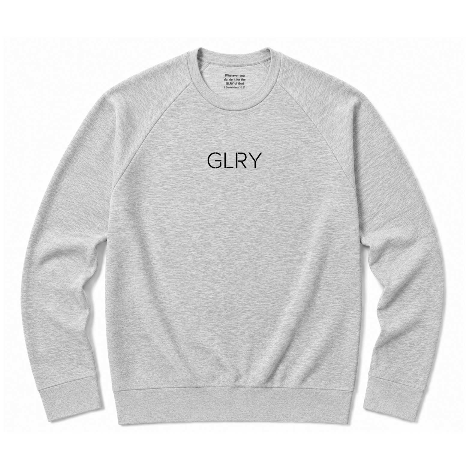 Flex Comfort crewneck sweatshirt in light gray with GLRY logo on chest
