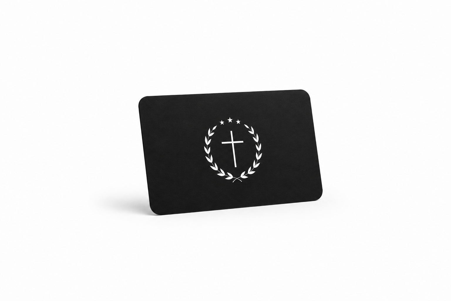 GLRY gift card, black with white cross in laurel wreath