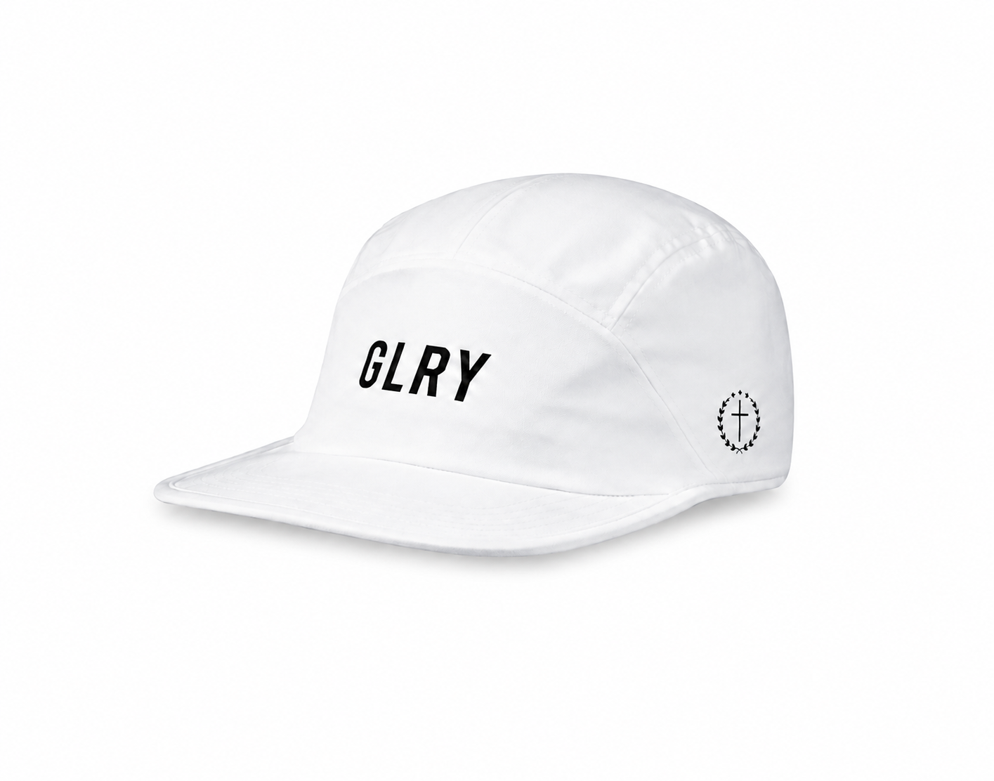 White running hat with GLRY logo on front panel