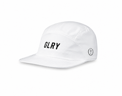 White running hat with GLRY logo on front panel