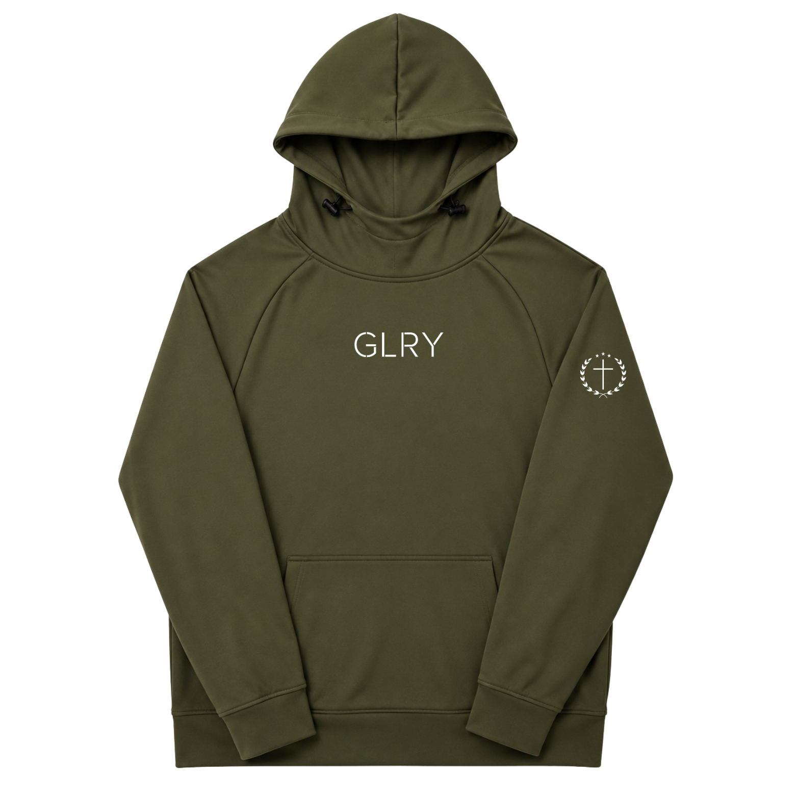 Olive high-neck hoodie with hood and GLRY chest logo