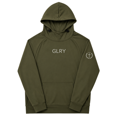 Olive high-neck hoodie with hood and GLRY chest logo