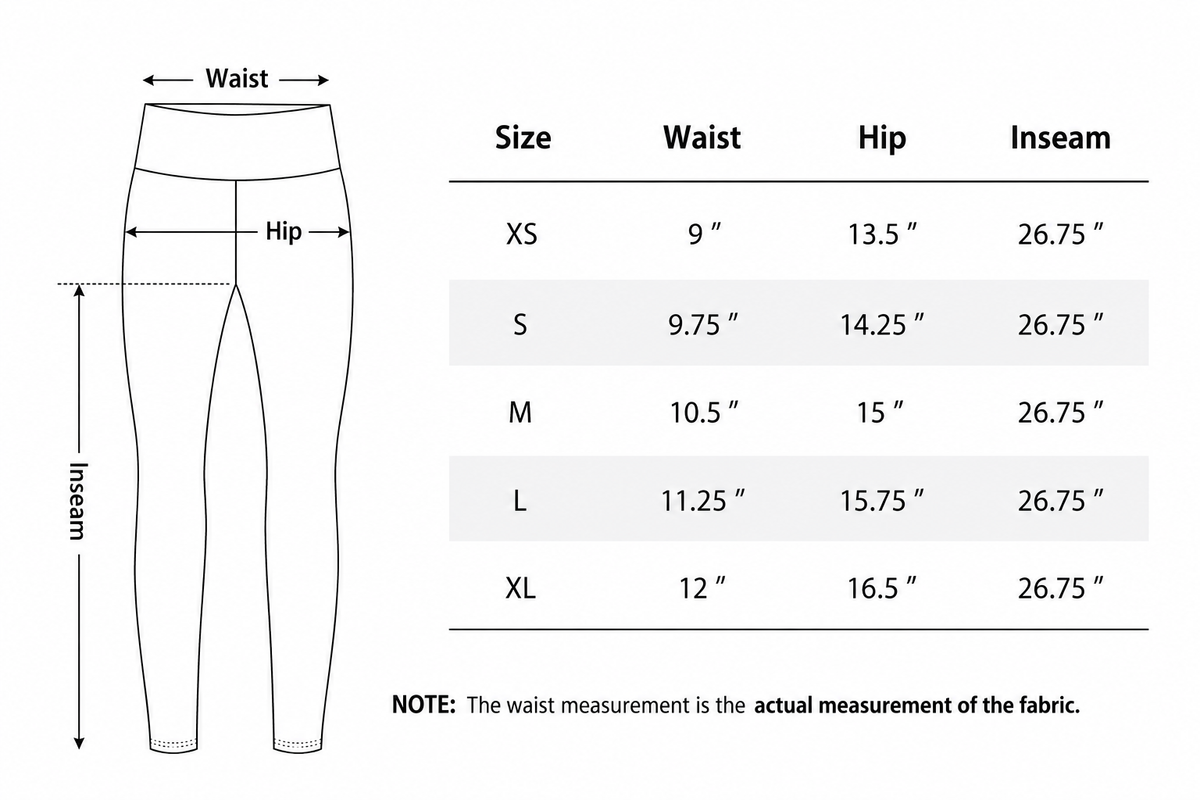 Size chart for women's leggings