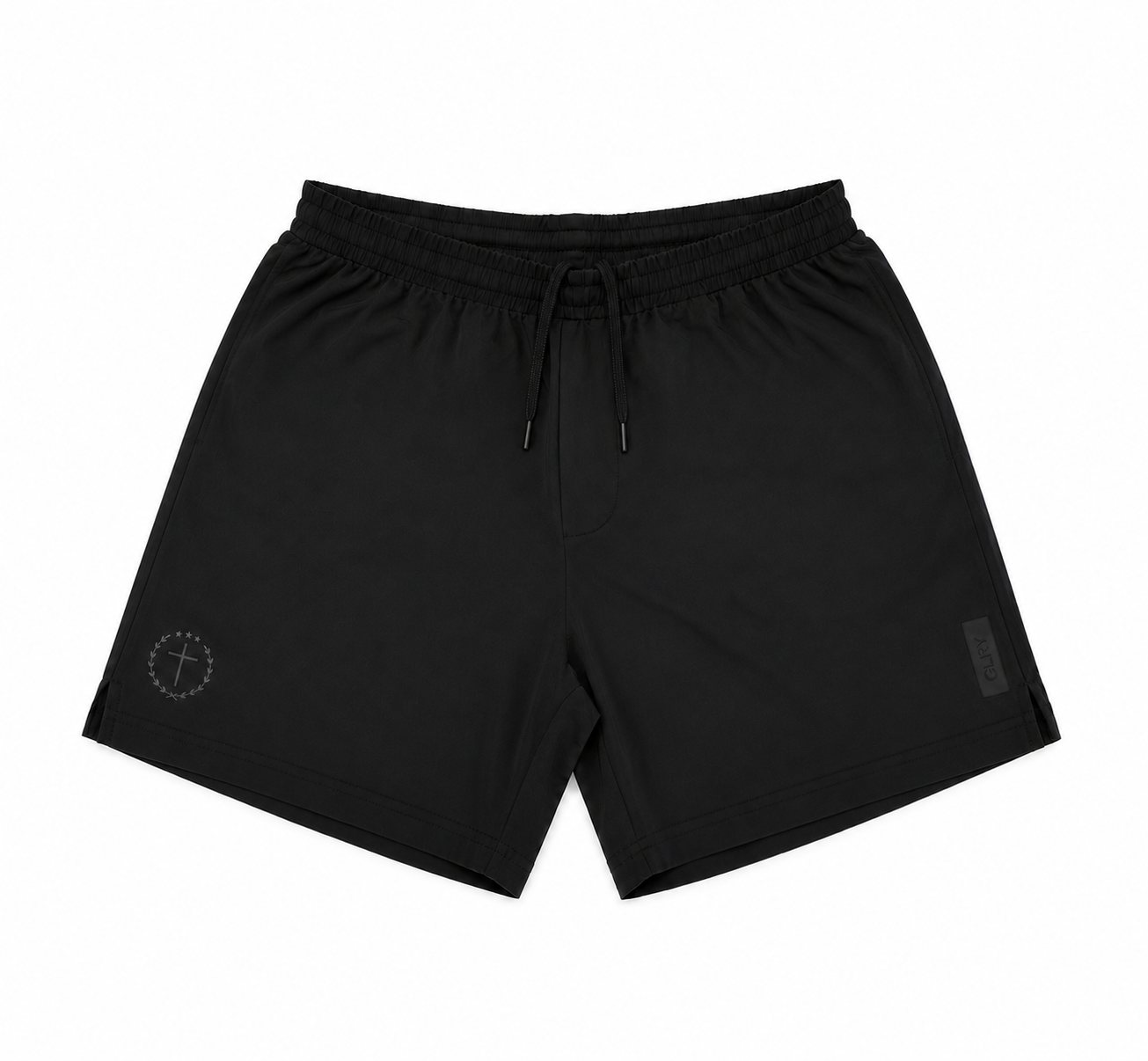 Midnight GLRY 7-inch black shorts, elastic waistband and drawstring